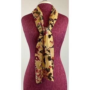 Elizabeth Gillett Scarf Tan Rose Floral Velvet Burnout Devore Sheer‎ Romantic